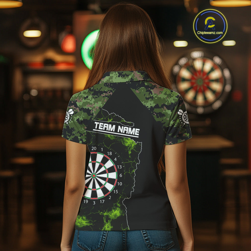 Camo Pattern Green With Flame Dartboard Dart Shirts For Women, Custom Dart Jerseys NYN0063