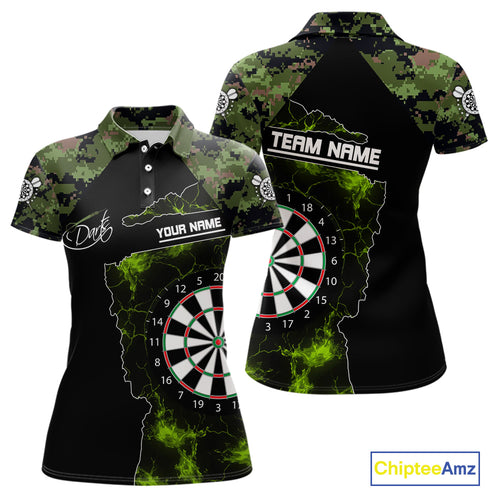 Camo Pattern Green With Flame Dartboard Dart Shirts For Women, Custom Dart Jerseys NYN0063