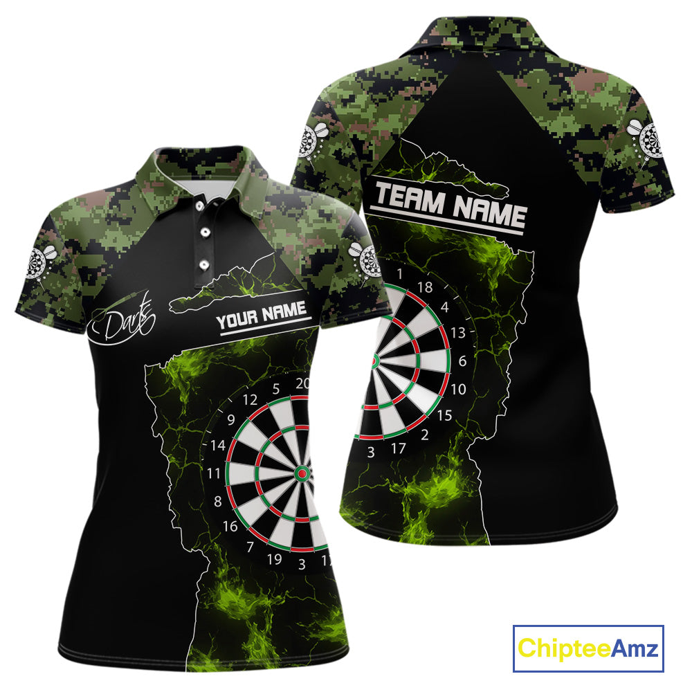 Camo Pattern Green With Flame Dartboard Dart Shirts For Women, Custom Dart Jerseys NYN0063