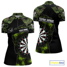 Load image into Gallery viewer, Camo Pattern Green With Flame Dartboard Dart Shirts For Women, Custom Dart Jerseys NYN0063