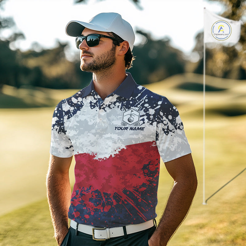 American Flag Anniversary Men Golf Polo Shirt Custom Splatter Patriotic Golf Tops NYN3385