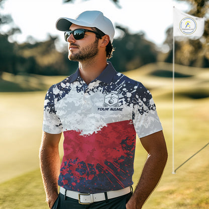 American Flag Anniversary Men Golf Polo Shirt Custom Splatter Patriotic Golf Tops NYN3385