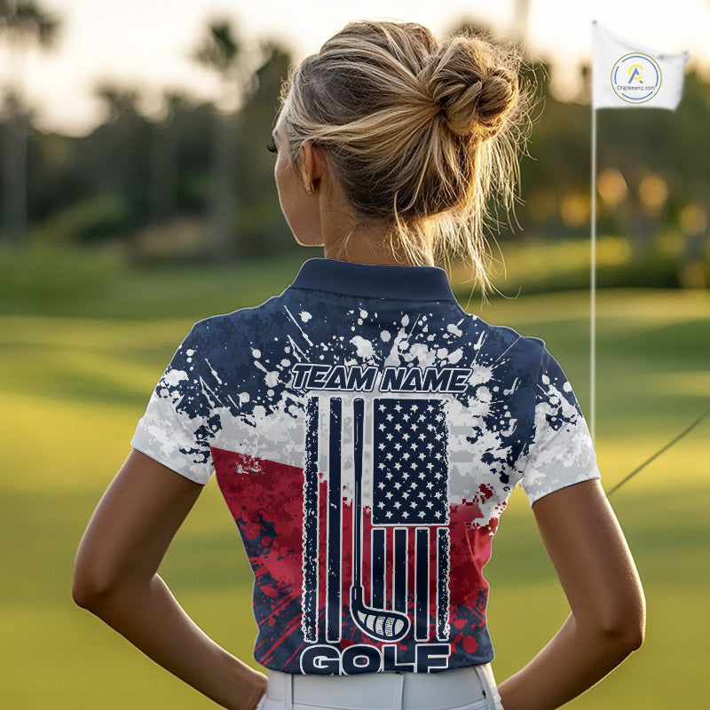 American Flag Anniversary Women Golf Polo Shirt Custom Splatter Patriotic Golf Tops NYN3385