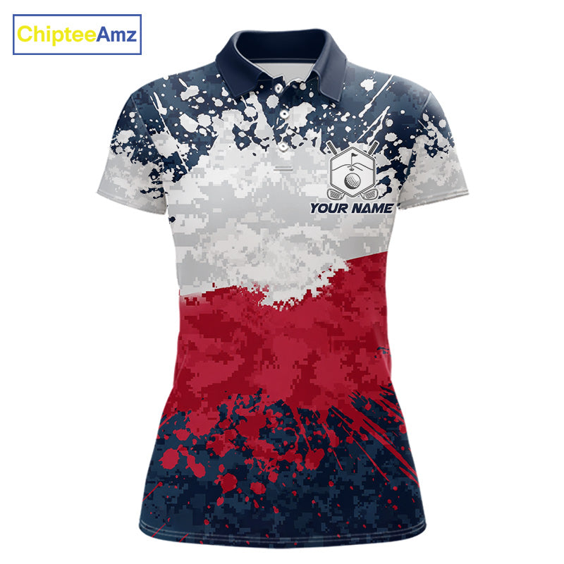 American flag splatter womens golf polo patriotic golf top