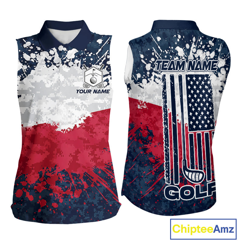 American flag splatter womens golf sleeveless polo patriotic golf top
