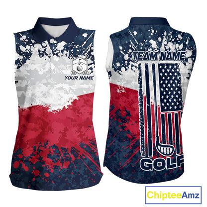 American flag splatter womens golf sleeveless polo patriotic golf top