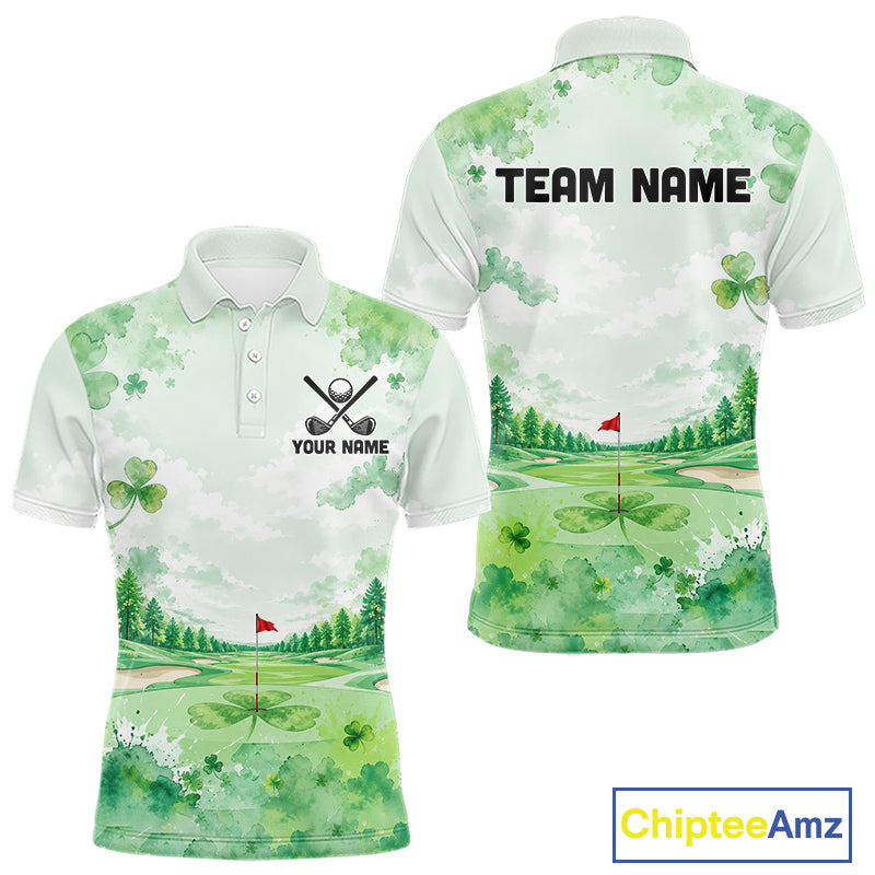Golf Polo Shirt For Men Personalized Shamrock Clover Golf Jersey St Patrick Golf Apparel Golf Gifts NYN4333