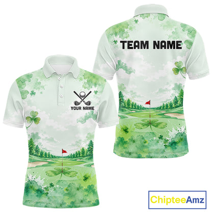 Golf Polo Shirt For Men Personalized Shamrock Clover Golf Jersey St Patrick Golf Apparel Golf Gifts NYN4333