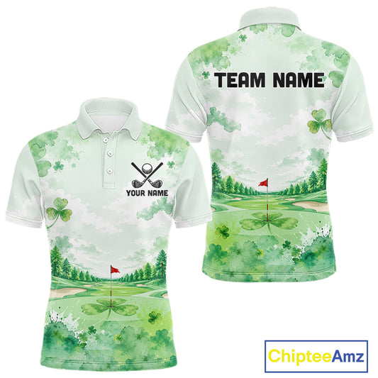 Golf Polo Shirt For Men Personalized Shamrock Clover Golf Jersey St Patrick Golf Apparel Golf Gifts NYN4333