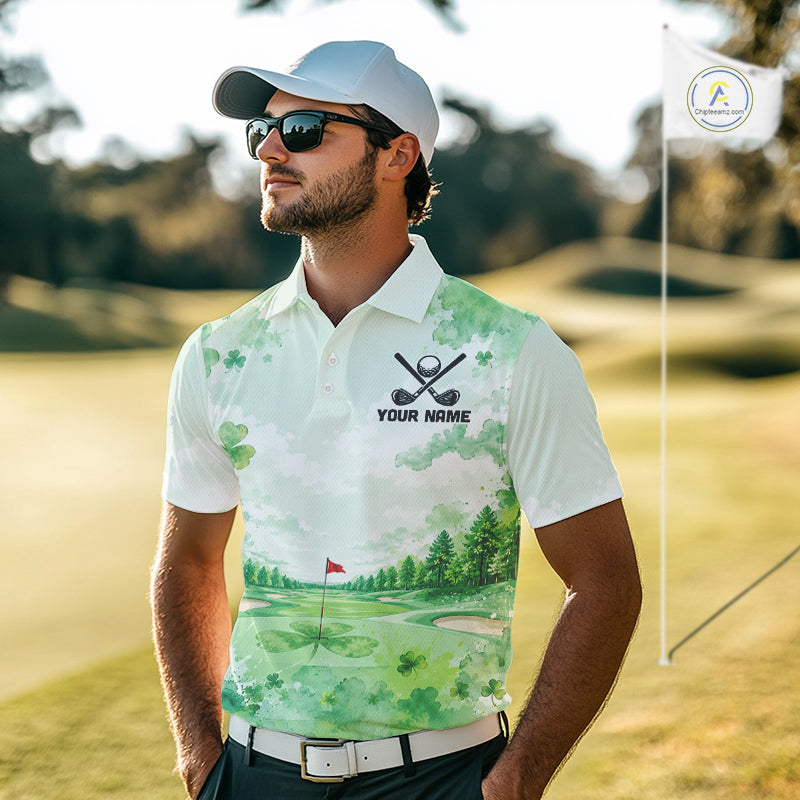 Golf Polo Shirt For Men Personalized Shamrock Clover Golf Jersey St Patrick Golf Apparel Golf Gifts NYN4333