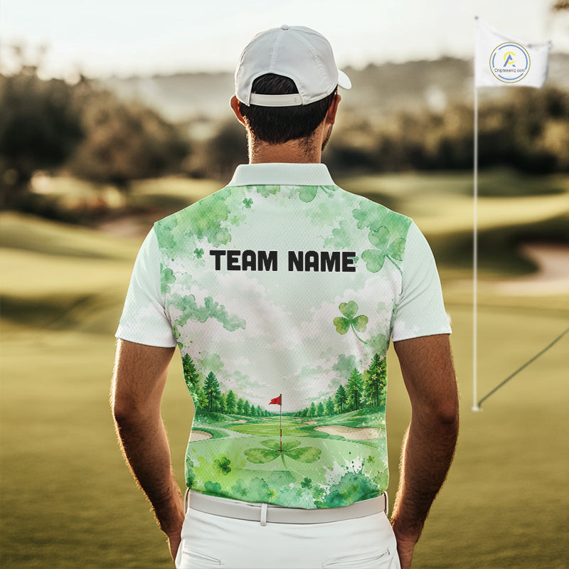 Golf Polo Shirt For Men Personalized Shamrock Clover Golf Jersey St Patrick Golf Apparel Golf Gifts NYN4333