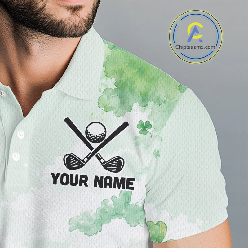 Golf Polo Shirt For Men Personalized Shamrock Clover Golf Jersey St Patrick Golf Apparel Golf Gifts NYN4333