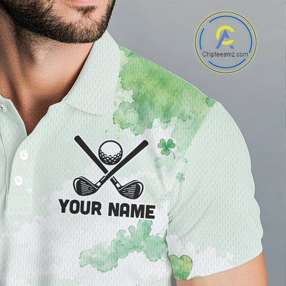 Golf Polo Shirt For Men Personalized Shamrock Clover Golf Jersey St Patrick Golf Apparel Golf Gifts NYN4333