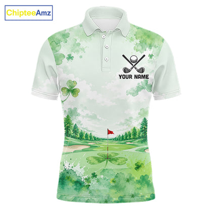 Golf Polo Shirt For Men Personalized Shamrock Clover Golf Jersey St Patrick Golf Apparel Golf Gifts NYN4333