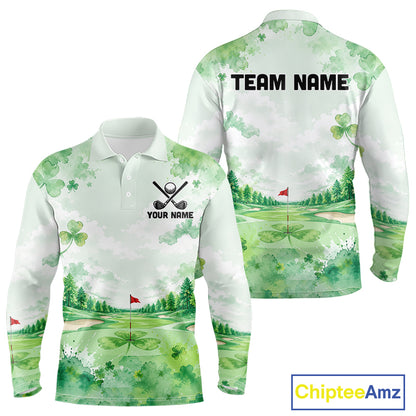 Golf Polo Shirt For Men Personalized Shamrock Clover Golf Jersey St Patrick Golf Apparel Golf Gifts NYN4333