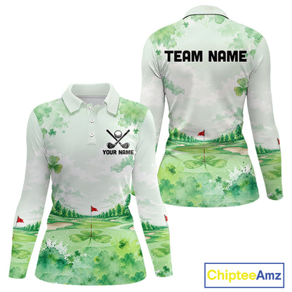 Golf Polo Shirt For Women Personalized Shamrock Clover Golf Jersey St Patrick Golf Apparel Golf Gifts NYN4333