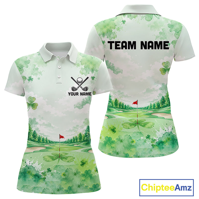 Golf Polo Shirt For Women Personalized Shamrock Clover Golf Jersey St Patrick Golf Apparel Golf Gifts NYN4333