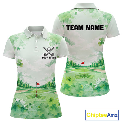 Golf Polo Shirt For Women Personalized Shamrock Clover Golf Jersey St Patrick Golf Apparel Golf Gifts NYN4333