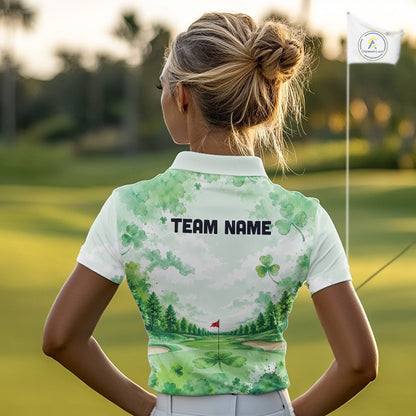 Golf Polo Shirt For Women Personalized Shamrock Clover Golf Jersey St Patrick Golf Apparel Golf Gifts NYN4333