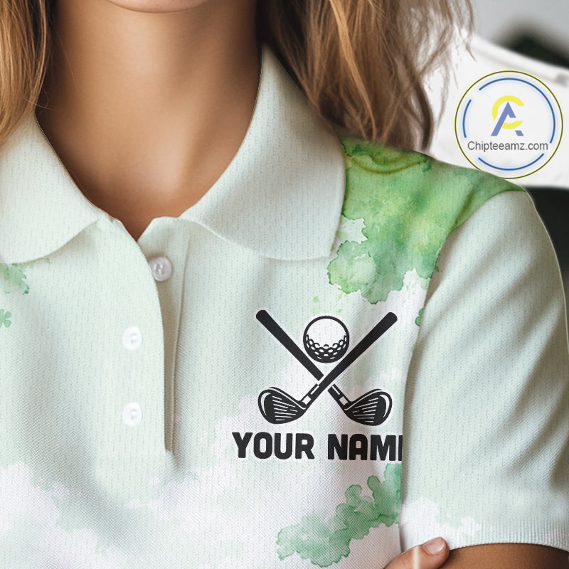 Golf Polo Shirt For Women Personalized Shamrock Clover Golf Jersey St Patrick Golf Apparel Golf Gifts NYN4333