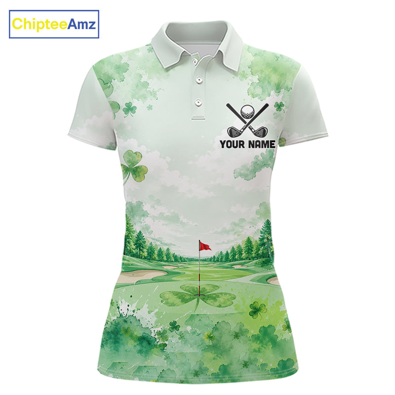 Golf Polo Shirt For Women Personalized Shamrock Clover Golf Jersey St Patrick Golf Apparel Golf Gifts NYN4333