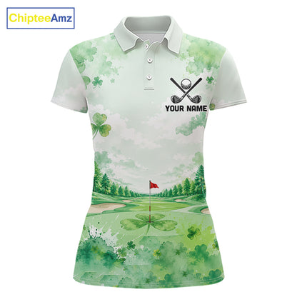 Golf Polo Shirt For Women Personalized Shamrock Clover Golf Jersey St Patrick Golf Apparel Golf Gifts NYN4333