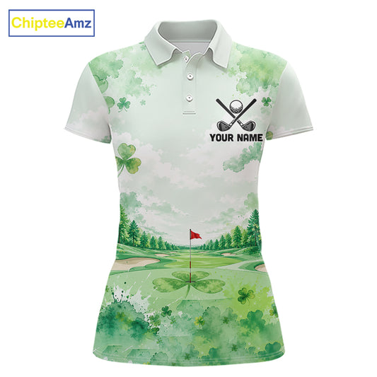 Golf Polo Shirt For Women Personalized Shamrock Clover Golf Jersey St Patrick Golf Apparel Golf Gifts NYN4333
