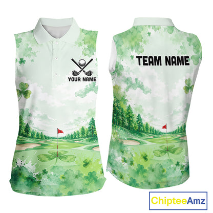 Golf Sleeveless Polo Shirt For Women Personalized Shamrock Clover Golf Jersey St Patrick Golf Apparel Golf Gifts NYN4333