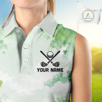 Golf Sleeveless Polo Shirt For Women Personalized Shamrock Clover Golf Jersey St Patrick Golf Apparel Golf Gifts NYN4333