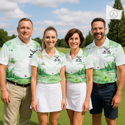 Golf Polo Shirt For Men Personalized Shamrock Clover Golf Jersey St Patrick Golf Apparel Golf Gifts NYN4333