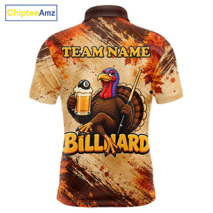 Turkey 8 Ball Funny Billiard Shirt For Men Custom Maple Leaves Thanksgiving Turkey Pool Team Shirt NYN4345