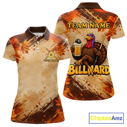 Turkey 8 Ball Funny Billiard Shirt For Women Custom Maple Leaves Thanksgiving Turkey Pool Team Shirt NYN4345