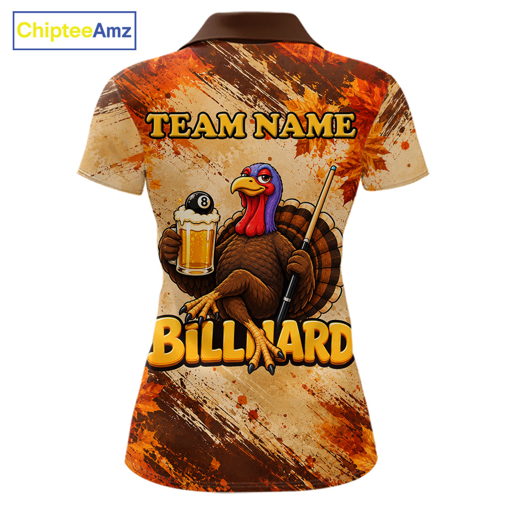 Turkey 8 Ball Funny Billiard Shirt For Women Custom Maple Leaves Thanksgiving Turkey Pool Team Shirt NYN4345
