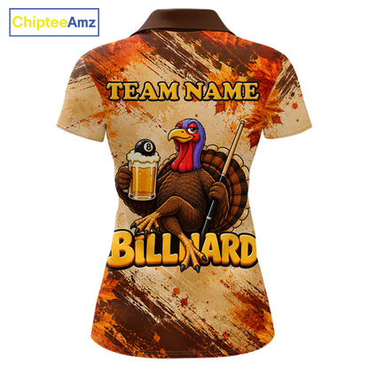 Turkey 8 Ball Funny Billiard Shirt For Women Custom Maple Leaves Thanksgiving Turkey Pool Team Shirt NYN4345