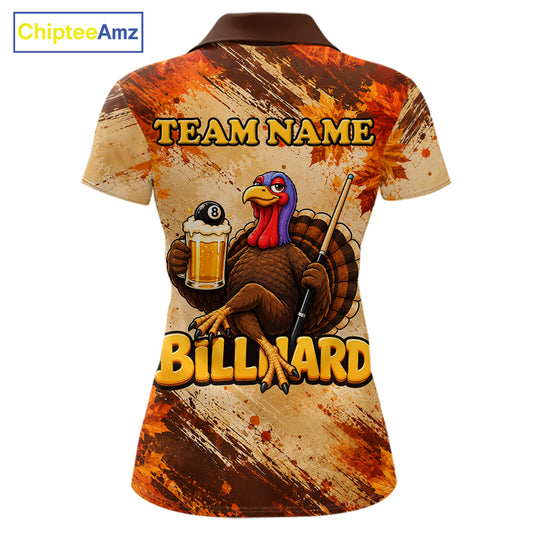 Turkey 8 Ball Funny Billiard Shirt For Women Custom Maple Leaves Thanksgiving Turkey Pool Team Shirt NYN4345