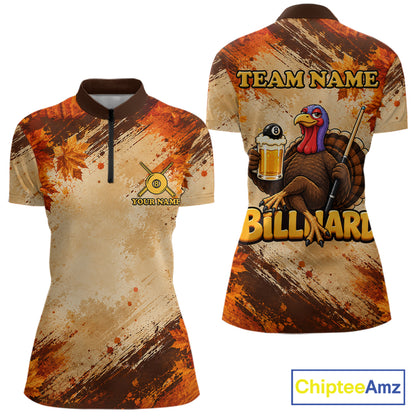 Turkey 8 Ball Funny Billiard Shirt For Women Custom Maple Leaves Thanksgiving Turkey Pool Team Shirt NYN4345
