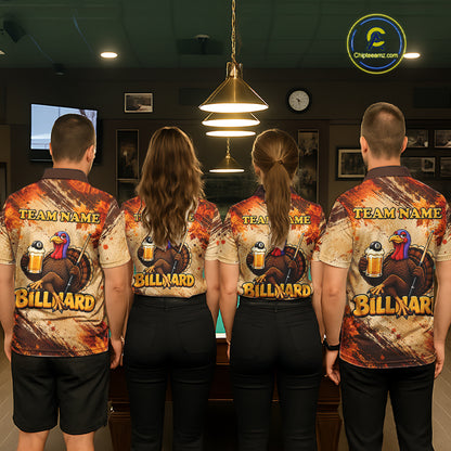 Turkey 8 Ball Funny Billiard Shirt For Women Custom Maple Leaves Thanksgiving Turkey Pool Team Shirt NYN4345