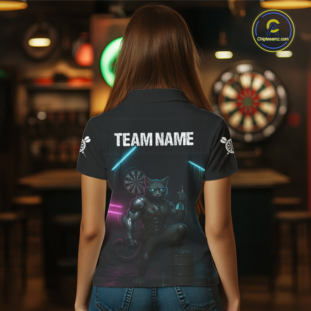 Funny Horror Cat Plays Dart Arrow Custom Darts Polo Shirt For Women, Dart Team Jerseys NYN1824