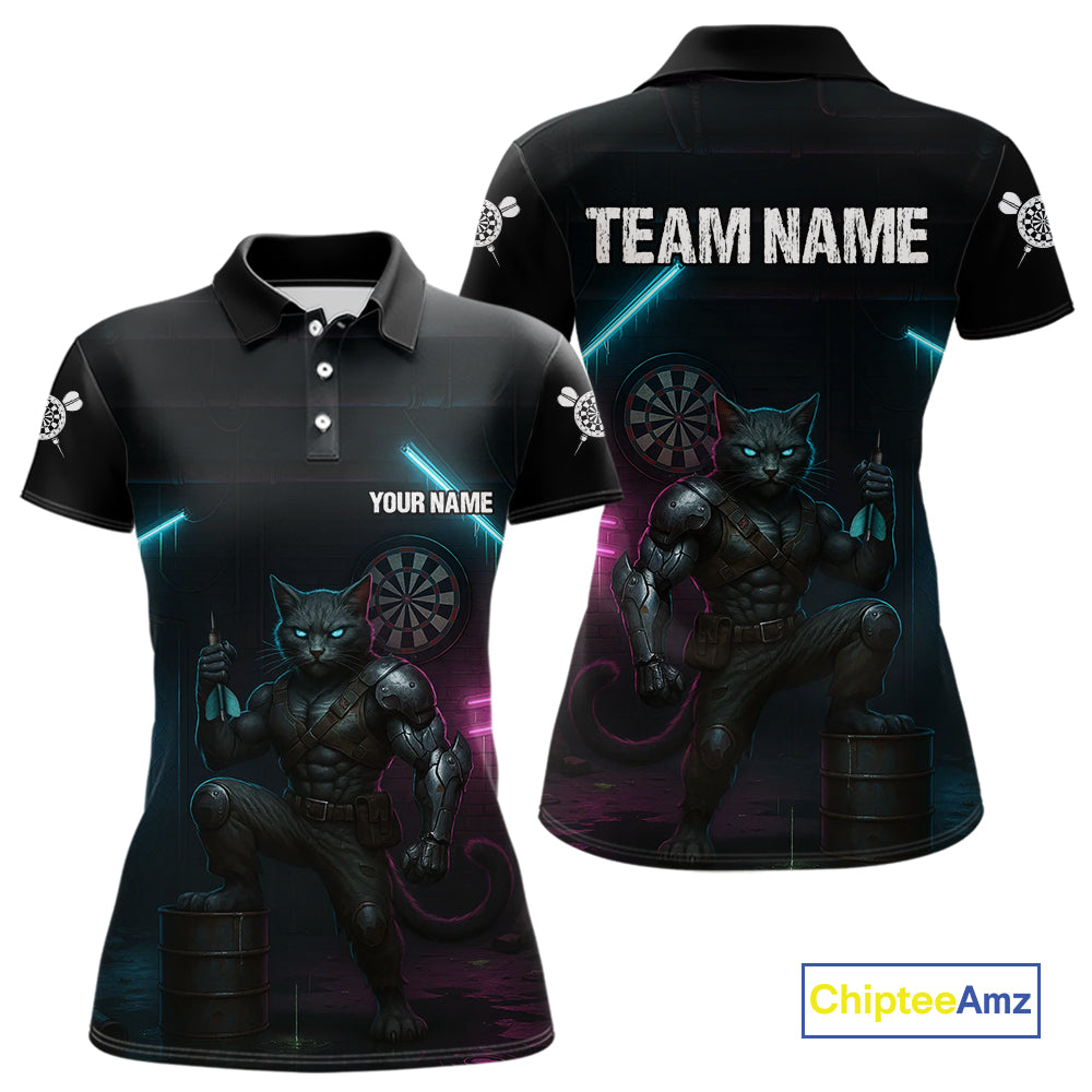 Funny Horror Cat Plays Dart Arrow Custom Darts Polo Shirt For Women, Dart Team Jerseys NYN1824