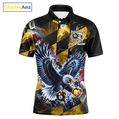 Custom Eagle Maryland Flag 8 Ball 9 Ball Pool Billiard Shirt For Men Patriotic Team Billiard Jersey NYN5080