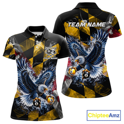 Custom Eagle Maryland Flag 8 Ball 9 Ball Pool Billiard Shirt For Women Patriotic Team Billiard Jersey NYN5080