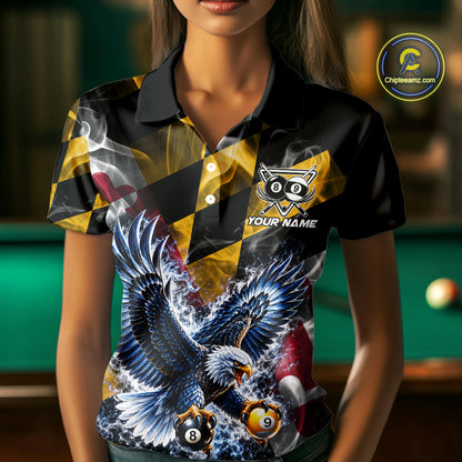 Custom Eagle Maryland Flag 8 Ball 9 Ball Pool Billiard Shirt For Women Patriotic Team Billiard Jersey NYN5080