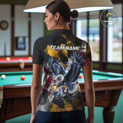 Custom Eagle Maryland Flag 8 Ball 9 Ball Pool Billiard Shirt For Women Patriotic Team Billiard Jersey NYN5080