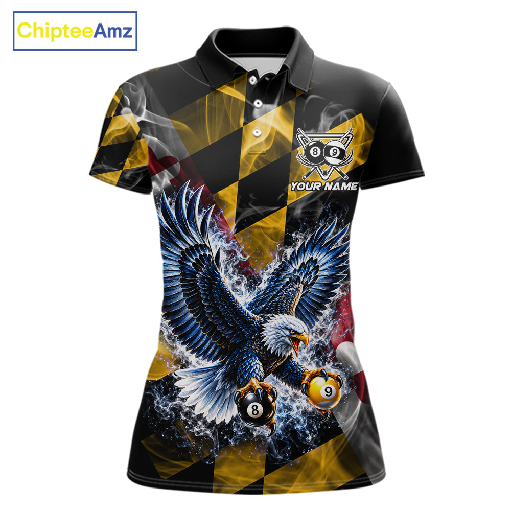 Custom Eagle Maryland Flag 8 Ball 9 Ball Pool Billiard Shirt For Women Patriotic Team Billiard Jersey NYN5080