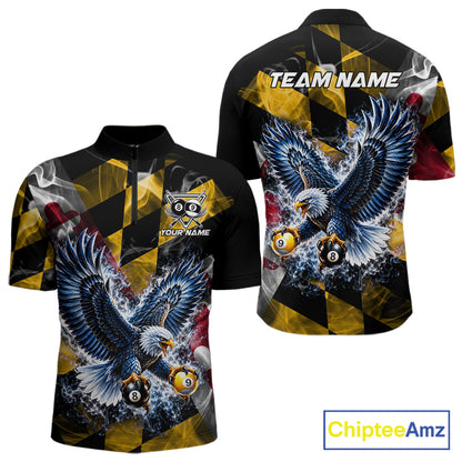 Custom Eagle Maryland Flag 8 Ball 9 Ball Pool Billiard Shirt For Men Patriotic Team Billiard Jersey NYN5080