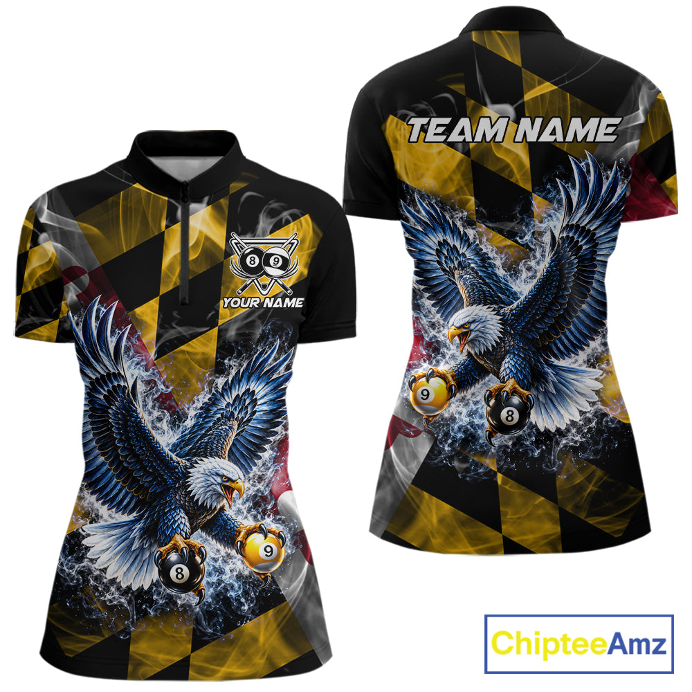 Custom Eagle Maryland Flag 8 Ball 9 Ball Pool Billiard Shirt For Women Patriotic Team Billiard Jersey NYN5080