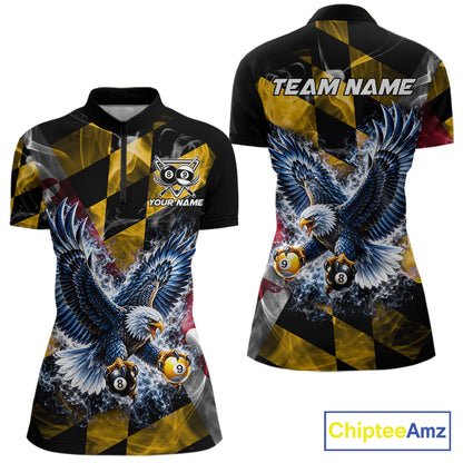 Custom Eagle Maryland Flag 8 Ball 9 Ball Pool Billiard Shirt For Women Patriotic Team Billiard Jersey NYN5080