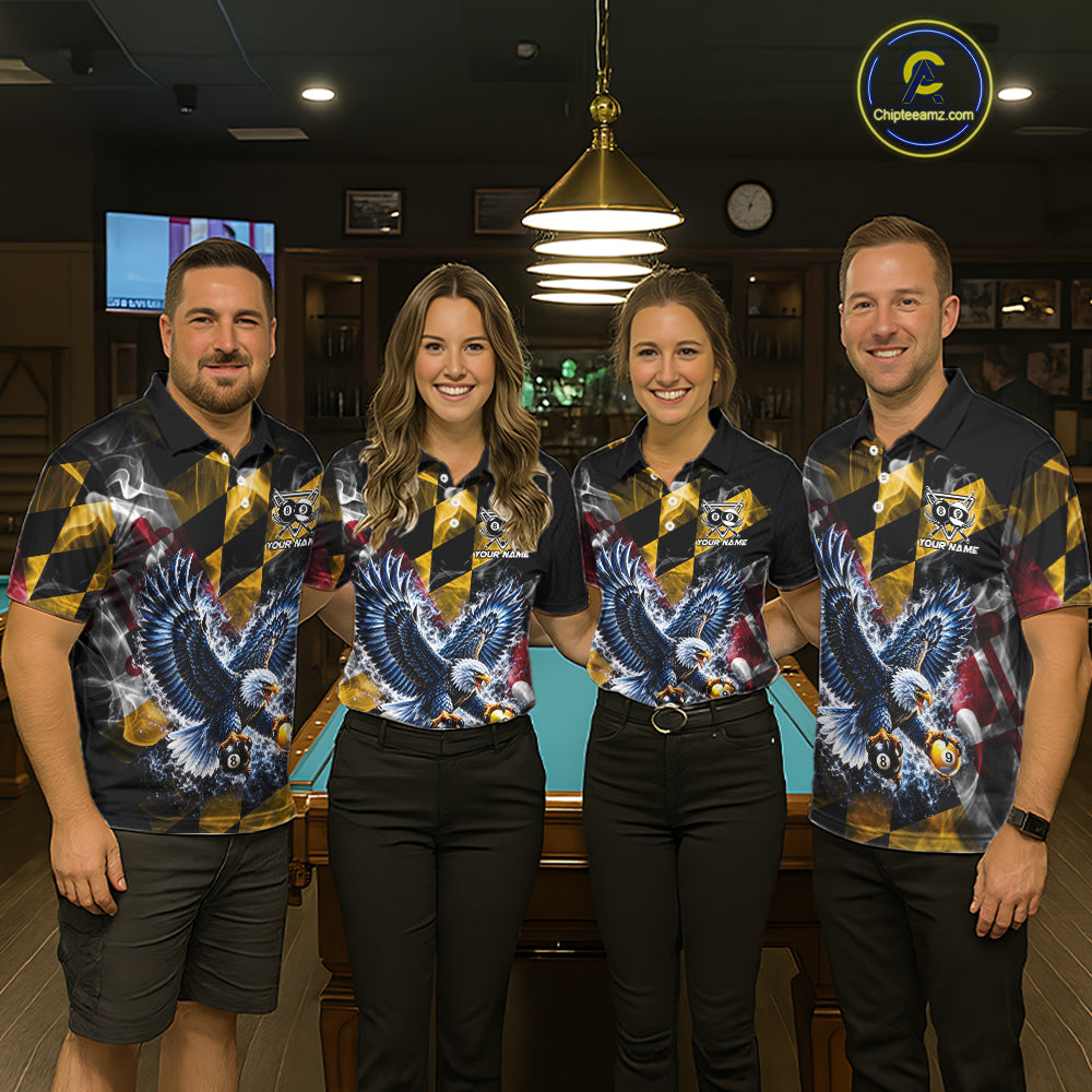 Custom Eagle Maryland Flag 8 Ball 9 Ball Pool Billiard Shirt For Women Patriotic Team Billiard Jersey NYN5080