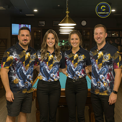 Custom Eagle Maryland Flag 8 Ball 9 Ball Pool Billiard Shirt For Women Patriotic Team Billiard Jersey NYN5080