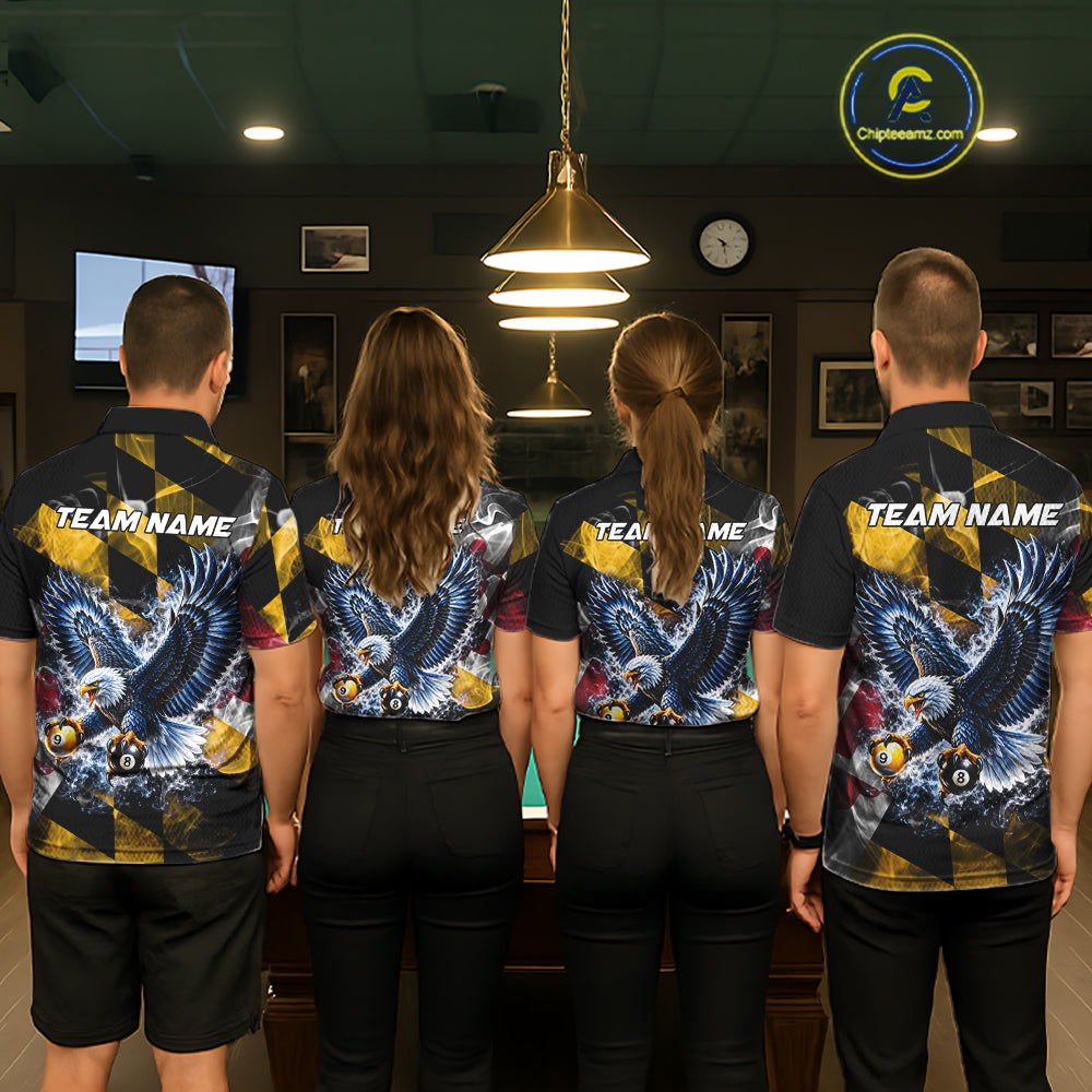 Custom Eagle Maryland Flag 8 Ball 9 Ball Pool Billiard Shirt For Women Patriotic Team Billiard Jersey NYN5080